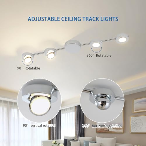 Qcyuui Track Lighting, LED Track Lighting Fixtures Ceiling with Remote - color: 4-Lights Chrome