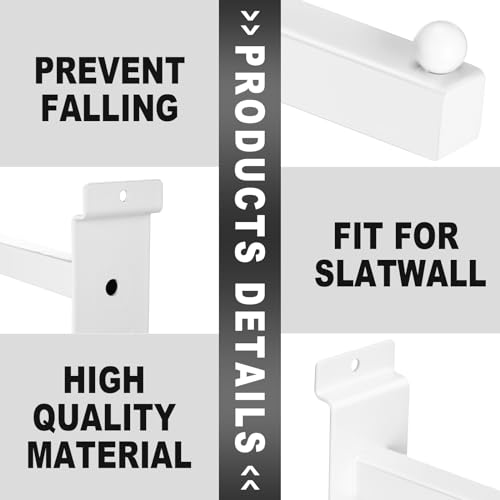 Hicarer 10 Pcs Slatwall Faceout, 12 Inch Metal Square Arm Hooks, White - color: White