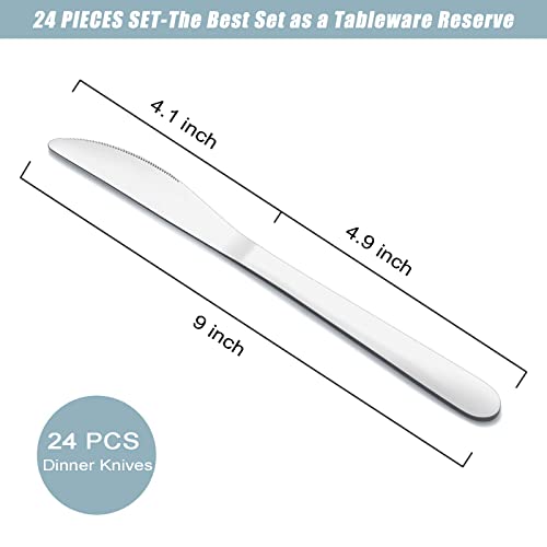 24 Pieces Knives Set - 9 Inches Dinner Knives, Butter Knife, Food Grade Stainless Steel Table Knife Set, Dishwasher Safe & Mirror Polished, Knife Silverware for Home/Restaurant/Kitchen