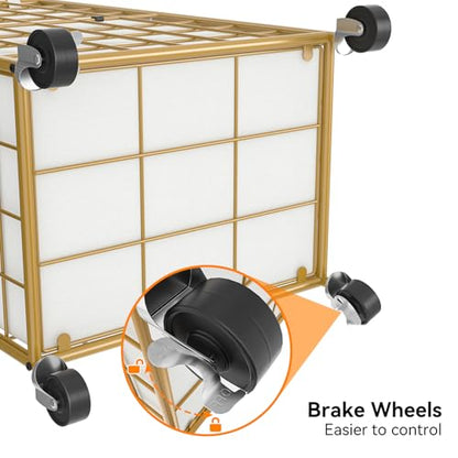 WOWLIVE Rolling Laundry Basket, Metal Wire Frame Laundry Hamper with Wheels - color: Golden, size: 100l