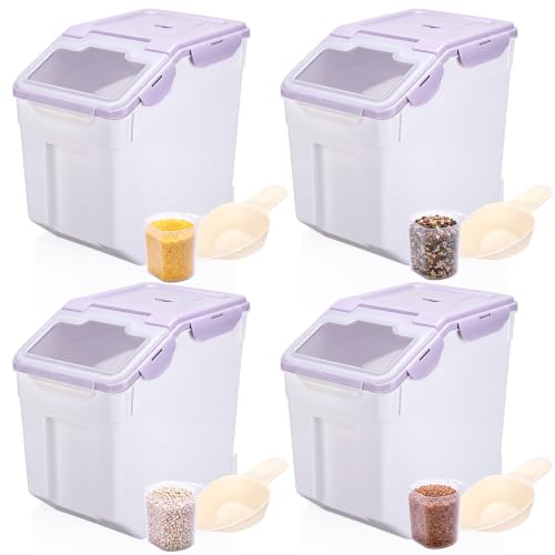 Sunnyray 4 Pcs 55 Lbs Rice Flour Storage Bins with Wheels, Purple - color: Purple, size: 55 lbs