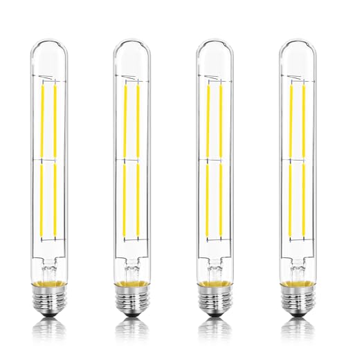 8.9IN LED Light Bulbs E26 Base, 6W 800LM 5000K Daylight White T10 T9 Vintage Edison Bulbs Dimmable, AC 120V Equal 80 Watt Clear Glass Long Tubular Filament Bulb, ETL Certified - 4Pack - size: 9 Inch 6W (4 Count)