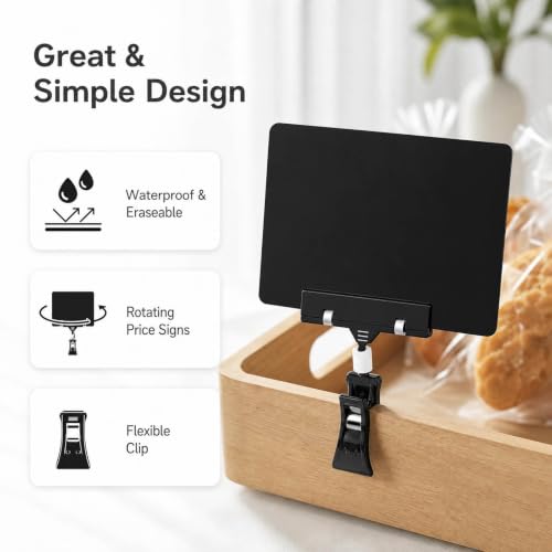 10 Pack Mini Plastic Chalkboard Sign with Clip, Double Sided Rotating Reuse Price Signs for Business Retail Food Clothing Rack Shelf Basket, Clip on Sign Holder (Black) - color: Black