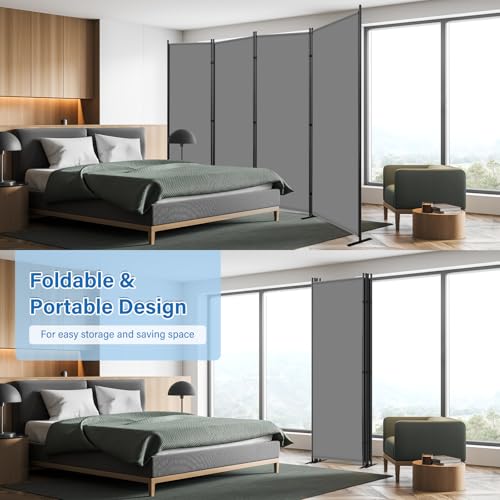 AKTOP 4 Panel Room Divider, 88" W x 6FT Fabric Folding Privacy Screen, Grey - color: Grey
