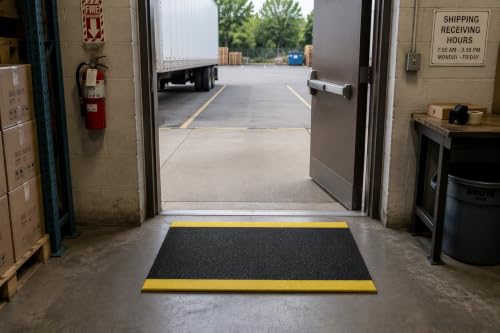 Guardian 24020301BY Soft Step Anti-Fatigue Floor Mat, Vinyl, 2'x3', Black with Yellow Stripe - color: Black and Yellow, size: 36"L x 24"W x 0.4"Th