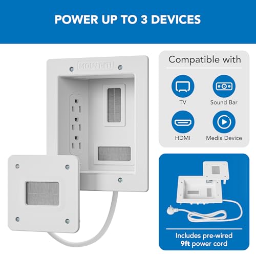 Mount-It! in-Wall TV Cable Concealer Kit with Recessed Power – Triple Outlet, 9ft Cord, and Hand Saw – Easy, Safe Cable Management for Organized TV and Home Theater Setups - style: Triple Outlet – 9ft Extension Cord