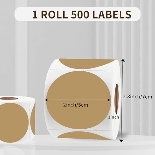 Thermal Labels,2 Inch Brown Round Thermal Printer Stickers,Self-Adhesive Round Direct Thermal Labels,Thermal Stickers for DIY Logo Design,Name Tag (500/Roll - color: Brown, size: 2 inches