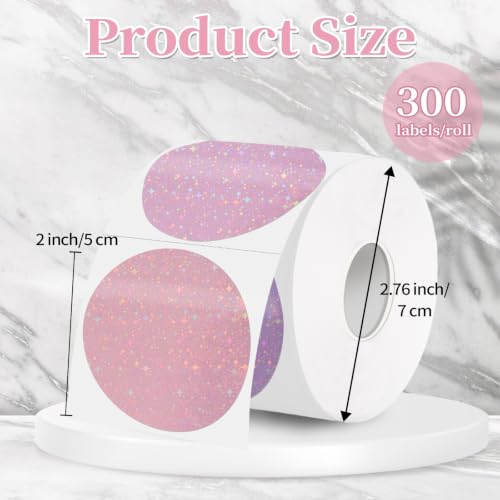 2''Holographic Thermal Label,Round Self-Adhesive Direct Thermal Label,for DIY Logo Design,Name Tag (300/Roll Pink Gradient) - color: Pink Gradient Starry Sky, size: 2 inches