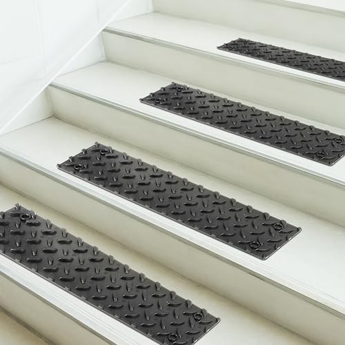 MaxxHaul 51094 6 PCS Rubber Stair Tread for Stairs & Steps, Skid Resistant Indoor and Outdoor Stair Treads, Self-Adhesive Rubber Safety Mats with Non-Slip Tread Surface, 15.5" x 4" Each, Black