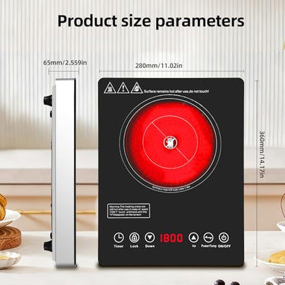 Single Burner Electric Cooktop,110V 1800W Electric Stove Top with LED Touch Control,9 Power Levels, 3 hTimer, Safety Lock, portable cooktop Overheat protection - size: Single Burner Electric Cooktop