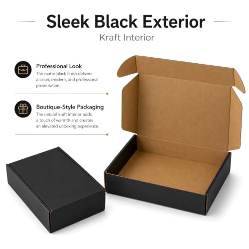 9x6x2 Inches Shipping Boxes Pack of 25, Black Corrugated Cardboard Boxes for Small Bussiness, Packing and Mailing - size: 9 x 6 x 2 inch