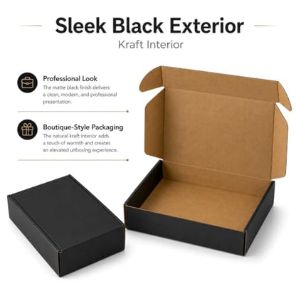 9x6x2 Inches Shipping Boxes Pack of 25, Black Corrugated Cardboard Boxes for Small Bussiness, Packing and Mailing - size: 9 x 6 x 2 inch