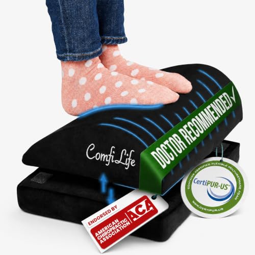 ComfiLife Foot Rest for Under Desk at Work – Adjustable Desk FootRest for Office Chair, Gaming Accessories – Ergonomic Teardrop Design for Back, Hip & Leg Pain Relief – 100% Memory Foam (Black) - color: Black