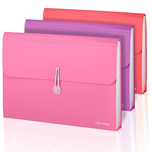 Accordion File Organizer, 13 Pocket Expanding File & Cover Folder with Labels, Plastic Portable Desktop Supplies Letter A4 Paper in Purple, Pink, Red, Multicolor, (3 Pack) – by Enday - color: 3-multicolor, size: 13 POCKET