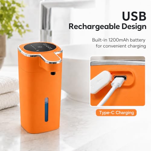 Automatic Liquid Soap Dispenser Touchless, USB Rechargeable (Orange) - color: Orange