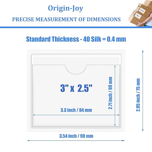 Origin-Joy 25 PCS Self-Adhesive Index Label Pockets, Clear Plastic Peel & Stick Card Holders with Top Open for Loading (3 x 2.5 inch) - size: 3 x 2.5 inch, style: Horizontal
