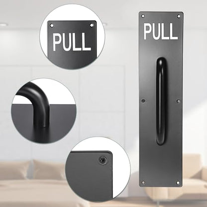 Sumnacon 1 Set 16" Stainess Steel Door Handle Pull Push Plate Handle,Black - color: Black, size: 15.7x3.9 Inches