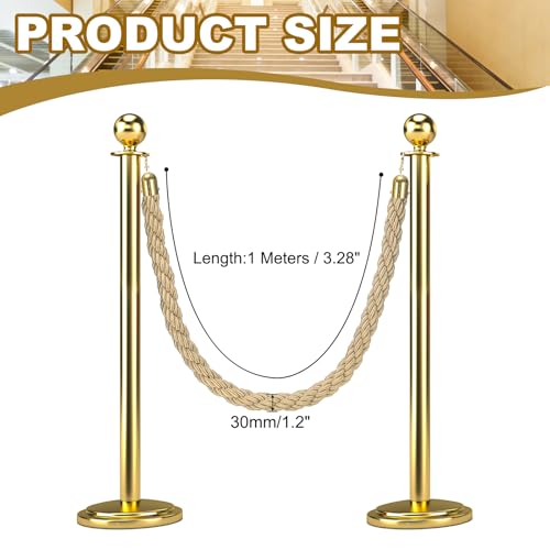 MECCANIXITY Twisted Stanchion Rope 3.28 Ft/1 M, Barrier Rope Twisted Post Ropes with Snap Hooks for Posts Stands Queue Divider Crowd Control, Champagne Golden - color: Champagne Golden, size: 3.28 Ft