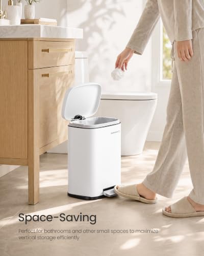 SONGMICS 3.2 Gallon (12 L) Trash Can, Stainless Steel, Step-On Pedal - color: White, size: 3.2 Gal.