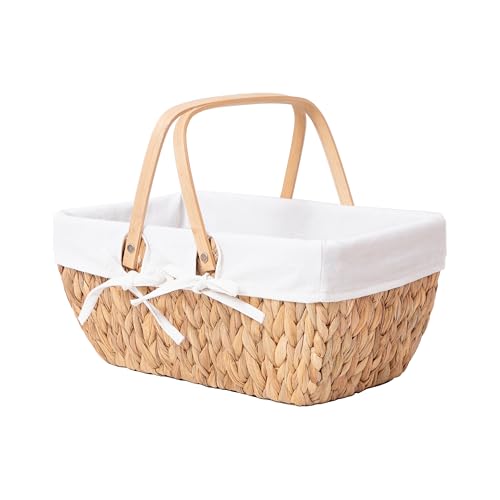 GYASVWU Water Hyacinth Picnic Baskets, Wicker Picnic Basket with Handle, Wicker Bread Basket with Linner, Empty Gift Baskets for Easter, Weddings, Garden and Home Decor (Original)