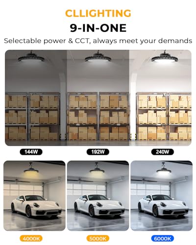 UFO LED High Bay Light 240W, 6 Pack, 38,400LM, 1-10V Dimmable, Flicker-Free - size: Dia. 11.81"-240W
