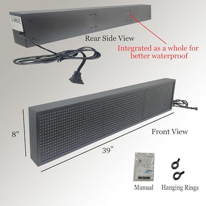 Programmable LED Sign 39"x8", WiFi Control Scrolling Message Board P10 Full Color, Electronic Sign for Business Store Restaurant Window Advertising, Custom Text