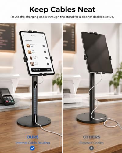 Anti-Theft Kiosk Tablet Stand Metal Tablet Desktop Holder for 7-11" iPad/for Samsung Galaxy Tab/for Kindle with 360° Swivel Locking Clamp Countertop POS Tablet Mount for Desk Black