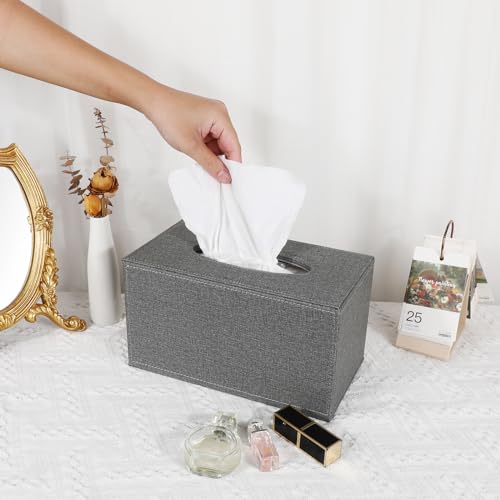 Sumnacon Tissue Box Cover Rectangle Linen Tissue Box Holder,Magnetic Bottom - color: Grey, size: Large