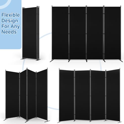AKTOP 4 Panel Room Divider, 88"W x 6FT Fabric Folding Privacy Screen, Black - color: Black