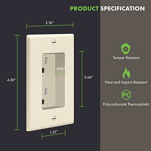 TOPGREENER Recessed Duplex Receptacle Outlet Tamper-Resistant, Light Almond - color: Light Almond, size: Recessed Outlet 1 Pack