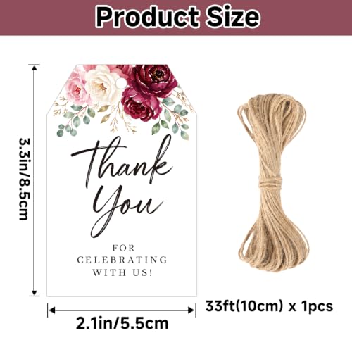 joycraft Thank You Gift Tags with String, 50Pcs Wedding Favors Tags - color: Burgundy Floral