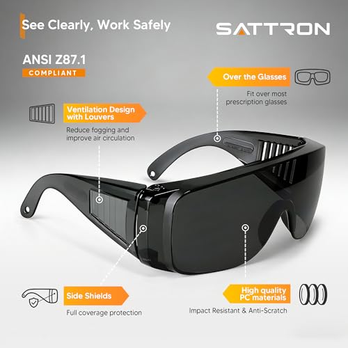 Tinted Safety Glasses Over Eyeglasses 12pk Dark Smoke Lens Safety Goggles ANSI Z87.1 Impact Resistant Fits Over Glasses Dust/Chemical Splash Proof Protective Eyewear for Work Construction - color: 12 Pack/ Gray Glasses