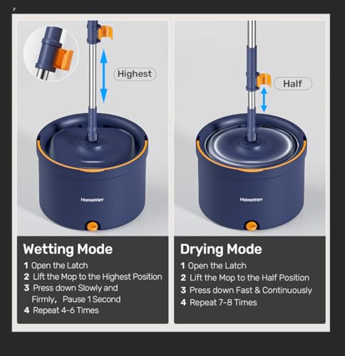 HoMettler Spin Mop and Bucket Set, Mop Bucket with Separate Dirty Water System, Deep-Cleaning Mops for Floors/Wall, Versatile Mops with 4 Microfiber Mop Pads - size: Spin Mop Set with 4 Pads