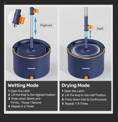 HoMettler Spin Mop and Bucket Set, Mop Bucket with Separate Dirty Water System, Deep-Cleaning Mops for Floors/Wall, Versatile Mops with 4 Microfiber Mop Pads - size: Spin Mop Set with 4 Pads