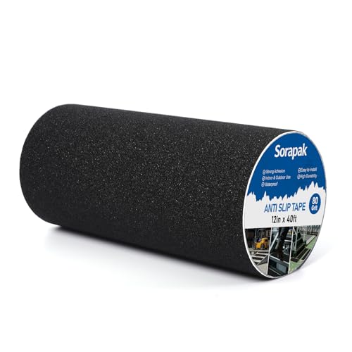 12in x 40 Ft Anti Slip Tape, 80 Grit Black Grip Tape for Stairs - size: 12'' x 40 FT
