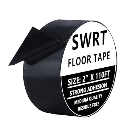 SWRT 2" x 110FT Black Floor Marking Tape and Dance Splicing Tape, Caution Gym Floor Tape Warning Safety Stripe Tape for Floor Marking, Athletics, School, Restaurants, Equipment and More - size: 2 Inch x 110FT