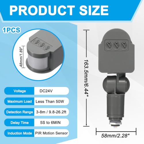 Outdoor Motion Sensor, Infrared PIR Motion Detector - Grey - color: Grey, size: 0.6" Hole