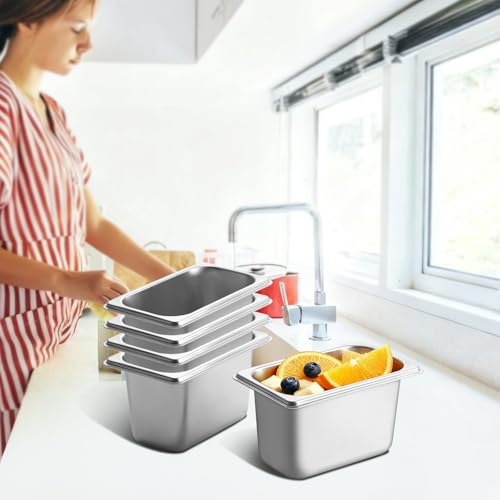 GOLDEN KEY 10 Pcs Stainless Steel Hotel Pan,1/9 Size 4 Inch Deep Stainless Steel Steam Table Pan,Commercial Food Pans for Hotel, Restaurant, Buffet, 0.8 mm Thick, 6.9 L x 4.3 W - color: 1/9, size: 4" Deep