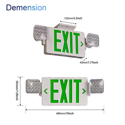 GZRUIYANG Exit Sign with Emergency Lights Green, LED Emergency Exit Light with Battery Backup, UL 924 Certified, AC 120/277V, Commercial Emergency Lights Combo for Business - 4 Pack - color: White Housing Green Letter, size: 4 Pack