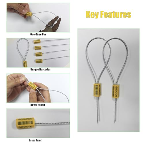 φ1.8mm x11.8" Yellow ISO17712 Certified Barcode Security Cable Seals (100)
