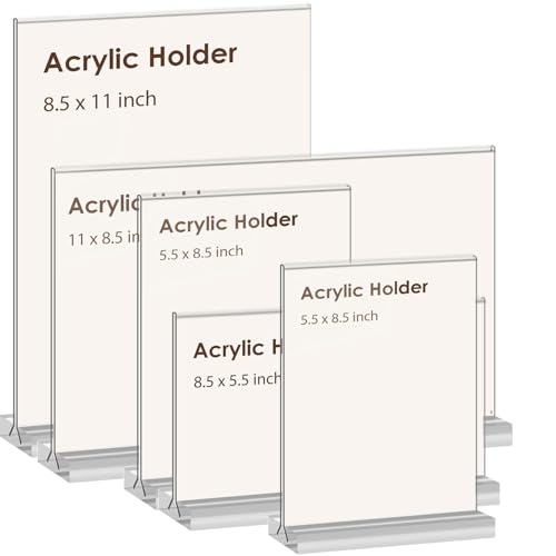 newnewshow Acrylic Sign Holder 8.5x5.5 Inch 3 Pack Horizontal T Shape Double-Sided Desktop Display Holder. (Optional 8.5x11 8.5x5.5 5x7 Horizontal and Vertical) - size: 3 Pack 8.5x5.5