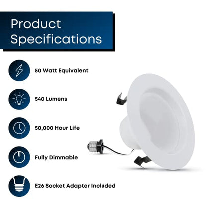 Feit Electric 4in LED Retrofit Recessed Downlight, 50W Eq, 540 Lumens - color: 5000K Daylight, size: 4 Inch (Pack of 6), style: Standard