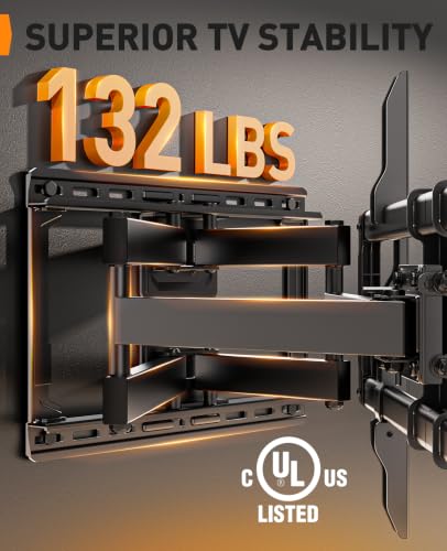 Perlegear Full Motion TV Wall Mount for 42–86 inch TVs up to 132 lbs - size: Fits 42-86" TVs / Max 16" Wood Stud
