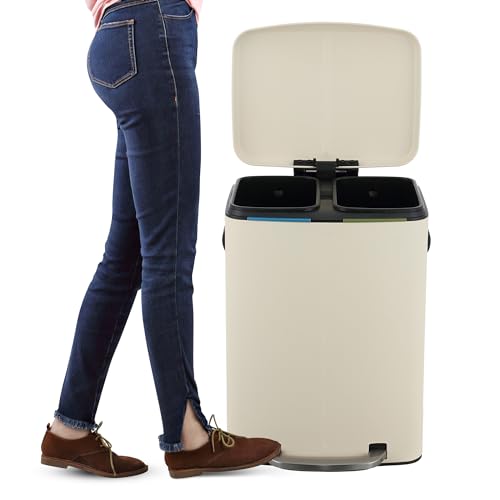 happimess Marco 10.6 Gal Double Bucket Step Trash Can, Limestone Beige - color: Limestone Beige