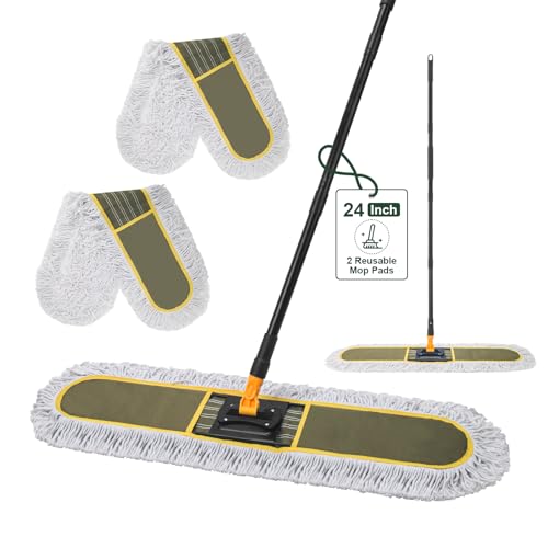 24" Commercial Dust Mop with 2 Replacement Mop Pads, 60.5 Inch - size: 24 inch