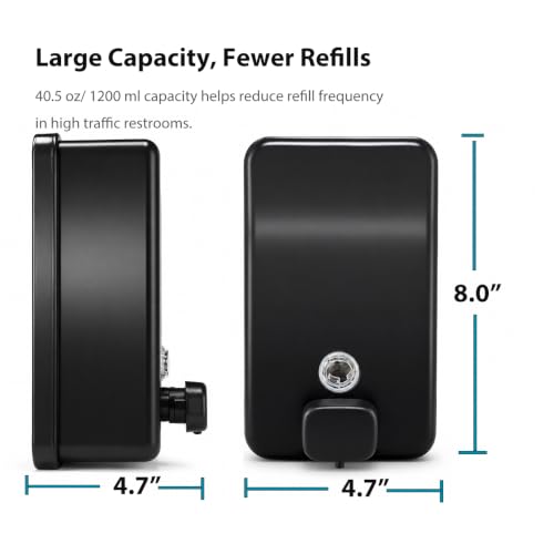 Commercial Wall Mount Soap Dispenser - Stainless Steel Bathroom Hand Soap 38.8oz Liquid - Anti-Leak Pump and Large Capacity Brushed Refillable - size: Vertical 42.4oz B