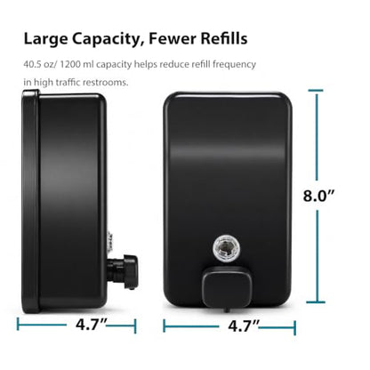 Commercial Wall Mount Soap Dispenser - Stainless Steel Bathroom Hand Soap 38.8oz Liquid - Anti-Leak Pump and Large Capacity Brushed Refillable - size: Vertical 42.4oz B