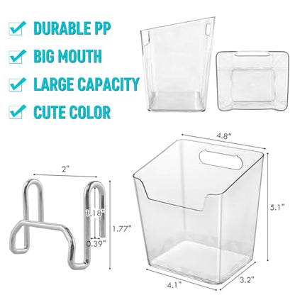 6Pack Clear Grid Wall Bins Hanging Cups with Back Hook, Gridwall Shelf Bins - color: Clear