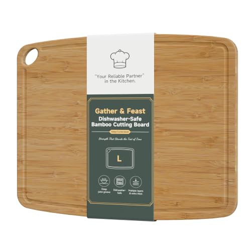 Dishwasher Safe Cutting Board, Bamboo Cutting Board with Juice Groove - color: Carbonized, size: Large (15.3"L x 11.6"W)