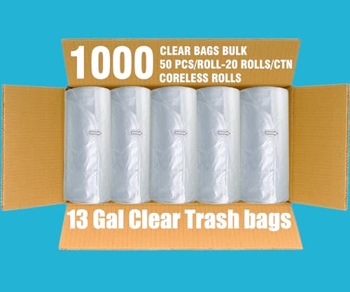 BEIDOU-PAC Trash Bags 13 Gallon, 1000 Count Bulk Value Pack, Clear Plastic Recycling Garbage Bags, Multi-purpose Tall Kitchen Trash Bags Can Liners for Business Home Commercial and Industrial - style: 13 Gallon |1000 Count(Value Pack)